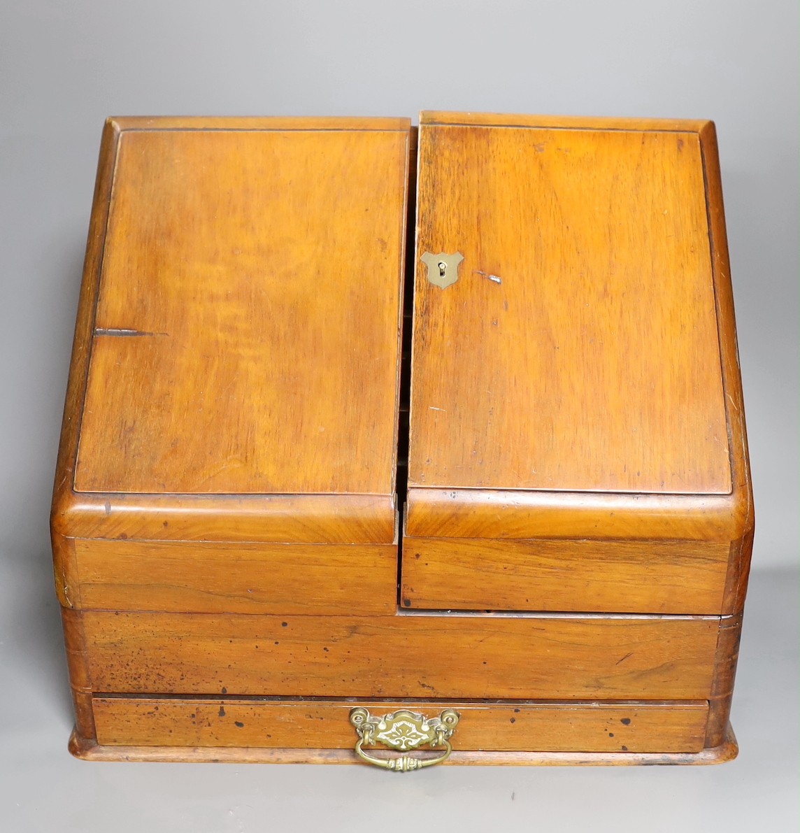 A Victorian walnut stationery box 40cm wide